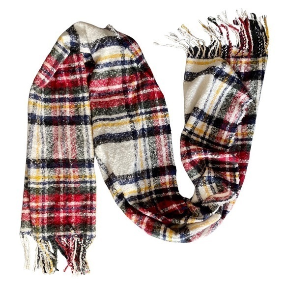 Steve Madden Classic Red & Yellow Fringed Plaid Scarf/Wrap - Picture 1 of 5